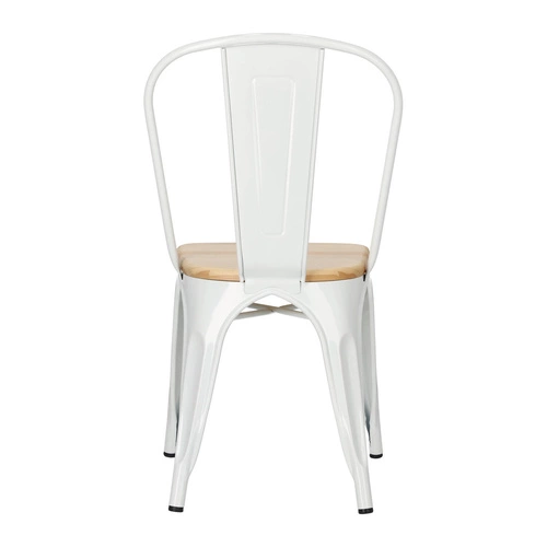 Jídelní židle Paris Wood bílá kovová s dřevěným sedákem industriální D2.DESIGN