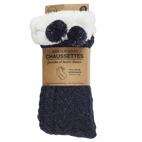 Intesi tmavě modré ponožky s copánkovým vzorem měkký polyester moderní dárek