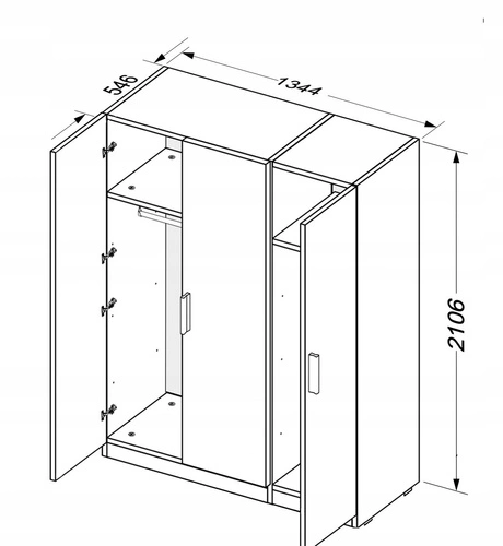 Šatní skříň Della 3dveřová šedá moderní s policemi do ložnice nebo šatny 134 cm
