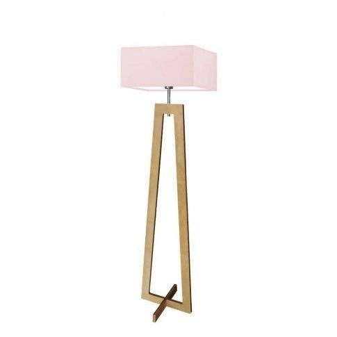Stojací lampa JAWA růžová s dřevěnou konstrukcí do obýváku moderní se stínidlem 138 cm