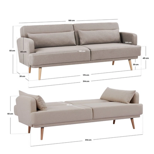 Rozkládací trojmístná pohovka Jack šedá Atmosphera do obýváku skandinávská s funkcí spaní