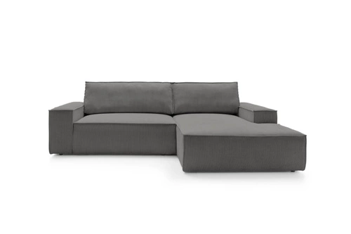 Rohová rozkládací pohovka Molde M pravá, manšestrová šedá s úložným prostorem do obýváku Intesi