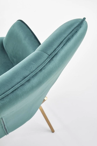 Moderní zelené křeslo ušák Cabres do obýváku s područkami na zlatých nohách