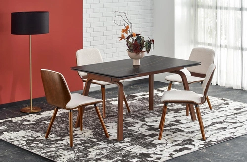 Rozkládací jídelní stůl Nozel černý mramor 140–200 cm moderní do jídelny a obýváku žulový