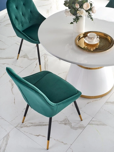 Jídelní kulatý stůl Marlen bílý zlatý 120 cm moderní glamour na jedné noze Intesi