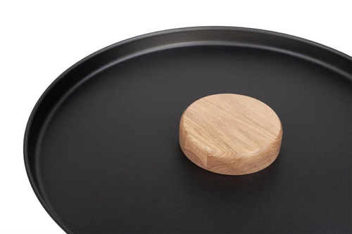 Kulatý konferenční stolek TYK 63 cm dubový s černou ocelovou deskou moderní do obýváku NORDIFRA