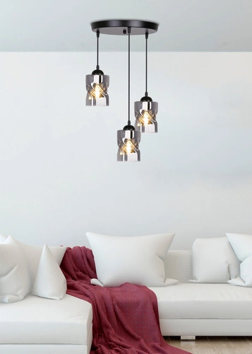 Felis závěsná lampa deska černá 3x60W E27 kouřové stínítko