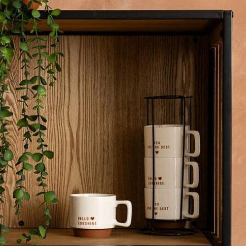 Sada 4 porcelánových hrnků na kávu a čaj 300 ml se stojánkem 5five simply smart