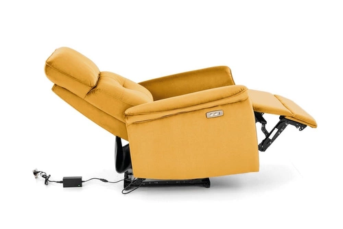 Rozkládací křeslo Karlin Velvet ušák do obýváku hořčicový samet s USB elektrický Intesi