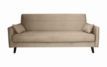 Rozkládací trojmístná pohovka Izoria béžová vintage do obýváku s úložným prostorem na lůžkoviny