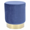 Modrý kulatý sametový taburet Souris Velvet L glamour na zlaté podstavě do obývacího pokoje