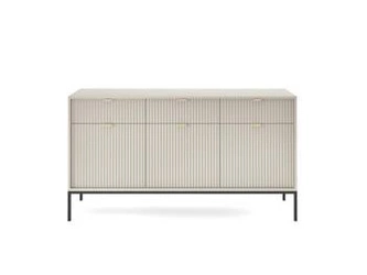 Komoda Delicious s drážkovaným povrchem kašmír 154 cm moderní se zásuvkami na černých nohách do obýváku
