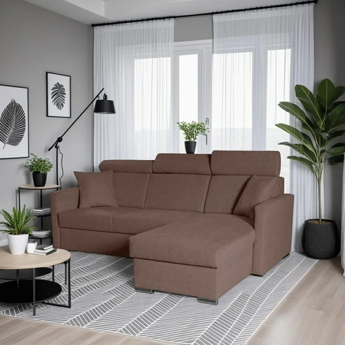 Moderní rohová rozkládací pohovka s úložným prostorem Mils hnědá do obýváku Intesi