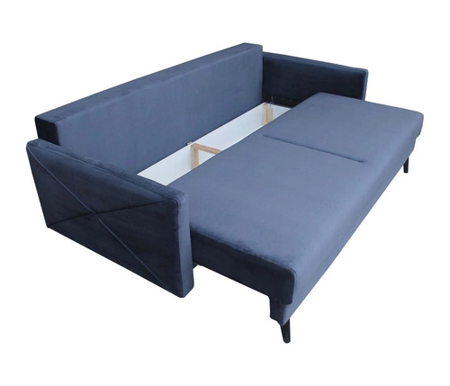 Rozkládací pohovka Saxo pro 2 osoby, moderní, tmavě modrá, s úložným prostorem do obýváku
