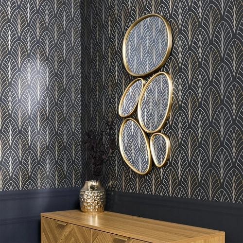 Sada 5 oválných dekorativních zrcadel Organic Shape ve zlatém rámu do obýváku Intesi