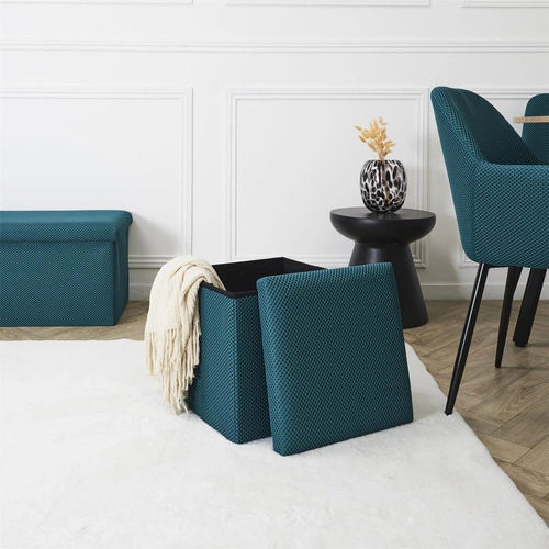 Skládací taburet s úložným prostorem Vels Atom tyrkysový čtvercový do předsíně a studentského pokoje