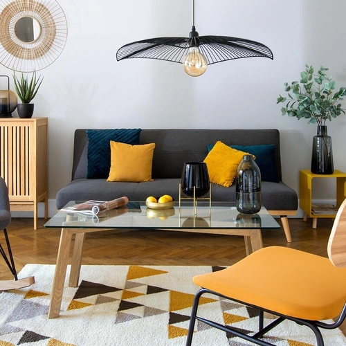 Rozkládací sametová pohovka Dohan pro 3 osoby šedá do obýváku skandinávský styl Atmosphera