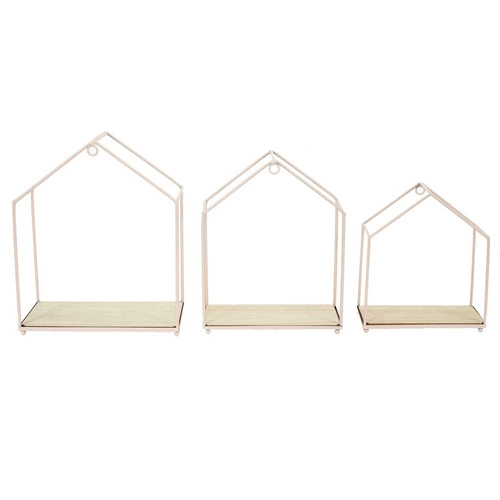 Intesi Domek sada 3 růžových kovových poliček na zeď do dětského pokoje a obýváku