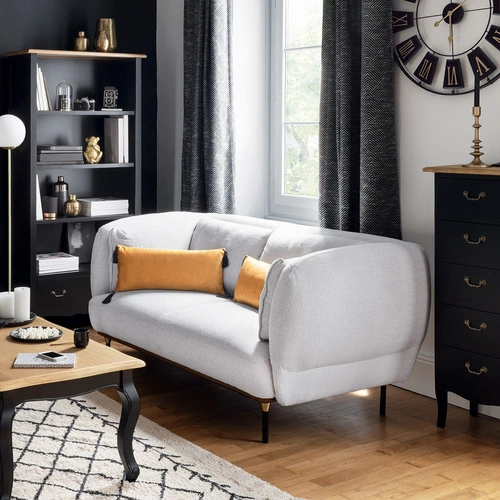 Moderní dvoumístná sametová pohovka s područkami v šedé barvě do obývacího pokoje Atmosphera Isée