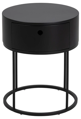 Noční stolek Polo 40 cm černý s kulatou deskou, moderní design Actona