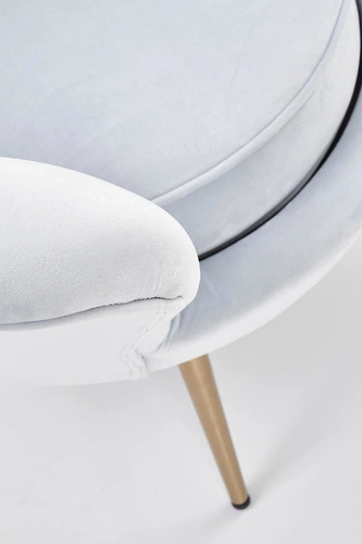 Křeslo mušle Amore světle modrý samet do obýváku moderní glamour na zlatých nohách Intesi