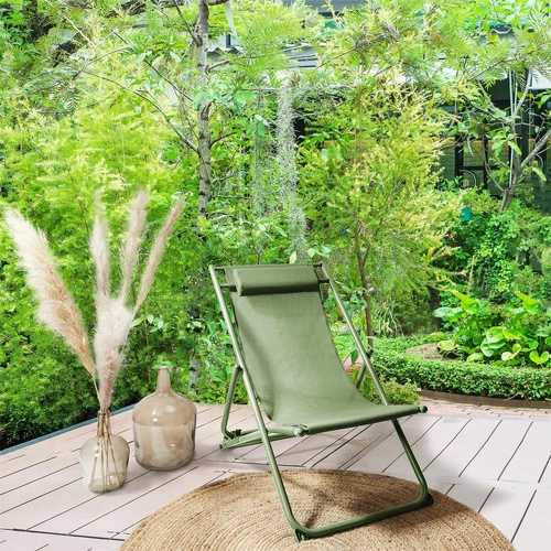 Zahradní skládací lehátko Canard zelené s nastavitelným opěradlem, kovové na terasu nebo pláž