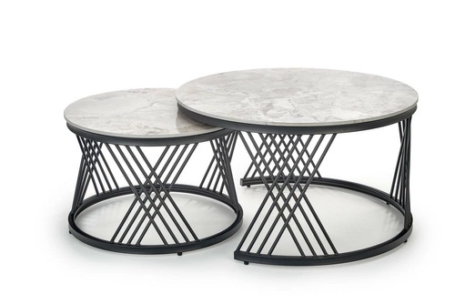 Sada 2 kulatých konferenčních stolků Intela šedý mramor moderní do obýváku Intesi