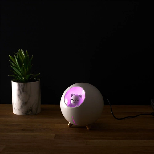 Aroma difuzér LED Intesi bílá kočka moderní dekorace do bytu USB 11 cm