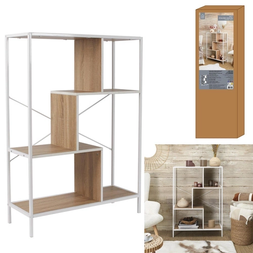 Bílá kovová knihovna do obýváku Rack M moderní loft 80 cm Intesi