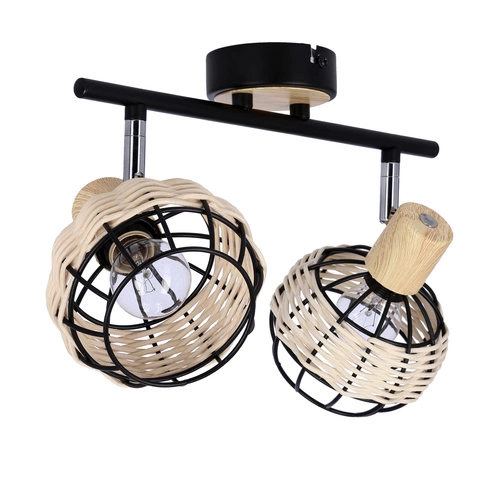 Stropní lampa Taiga černá+dřevo 2x40W E14 stínidlo černá+dřevo