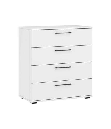 Bílá komoda Harald se 4 zásuvkami moderní komoda do obýváku a ložnice Intesi 77 cm