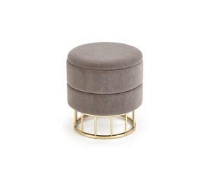 Šedý sametový taburet s úložným prostorem kulatý glamour do obýváku a předsíně Intesi