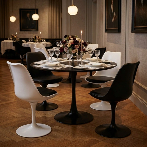 Otočná jídelní židle Tulip Basic inspirovaná Tulip Chair, bílá s polštářkem D2.DESIGN