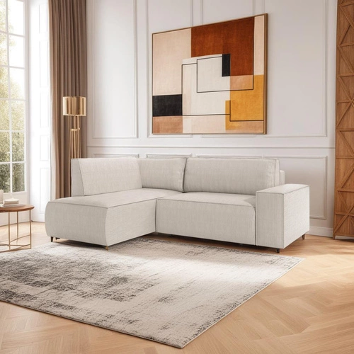 Rohová rozkládací pohovka Molde L levá, béžový manšestr s úložným prostorem do obýváku