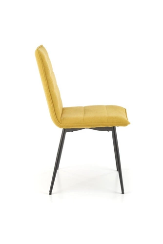 Čalouněná jídelní židle Noelle hořčicová moderní na černých kovových nohách Intesi