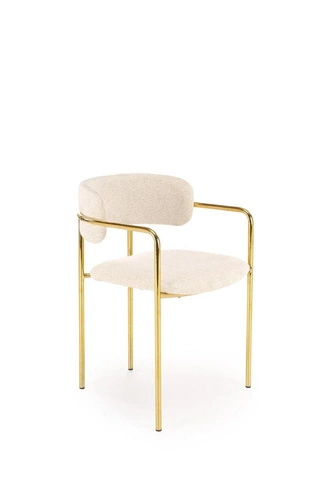 Čalouněná jídelní židle Jabari krémová s područkami na zlatých nohách do jídelny a obýváku