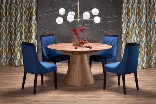 Moderní kulatý jídelní stůl Obituar 136 cm ořechový na jedné noze Intesi