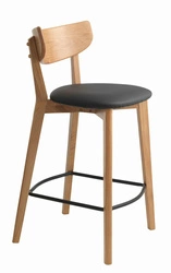 Hoker Ropet czarny tapicerowany z oparciem do kuchni nowoczesny dąb 67 cm UNIQUE