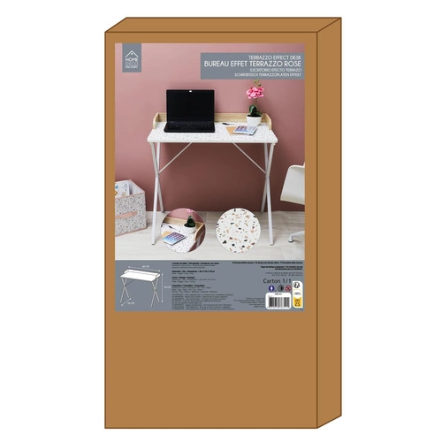 Psací stůl Brice Intesi bílý moderní na práci a studium terrazzo 84 cm snadné čištění