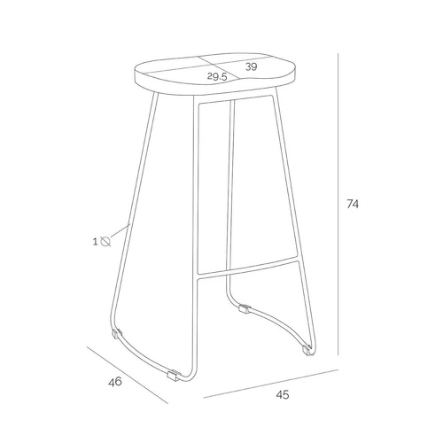Barová stolička bez opěradla Cazas boho dřevěná a kovová 74 cm do kuchyně a k ostrůvku černá Intesi