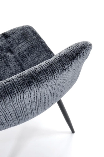 Čalouněná židle Pilew šedá do jídelny a obýváku moderní s černými kovovými nohami