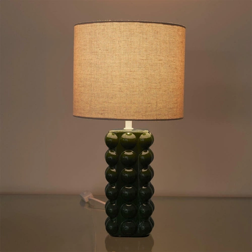 Keramická stolní lampa Ramil zelená s béžovým stínidlem do ložnice 40 cm