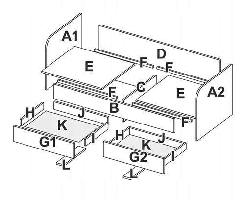 Dětská postel Holly 90x200 šedá s úložnými zásuvkami moderní