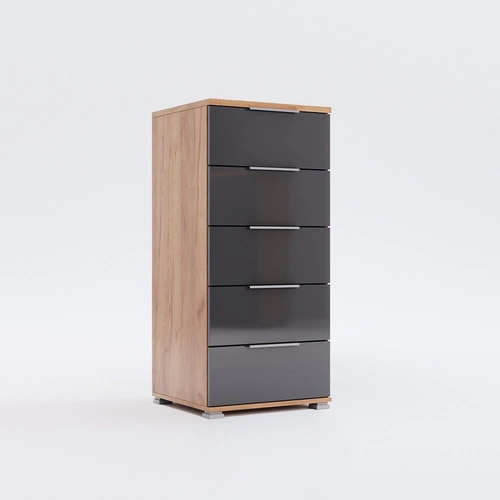 Komoda Lana 5 zásuvek dub craft a šedá moderní komoda do obýváku a ložnice