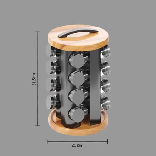 Otočný kořenkový stojan na 16 skleniček, akáciové dřevo