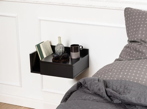 Závěsný noční stolek černý 40 cm se zásuvkou moderní Actona Ashlan II do ložnice