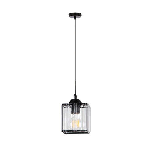 Závěsná lampa Glassia černá 1x40 E27 stínidlo černé+čiré krystaly
