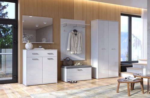 Botník s lavicí Bella Intesi bílý lesk, moderní do předsíně 90 cm