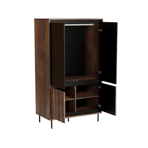 Moderní ořechová skříň Miri s černým kovem do obýváku a předsíně