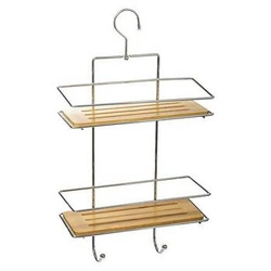 Bambusová dvoupatrová koupelnová police do sprchy s háčky boho 5five